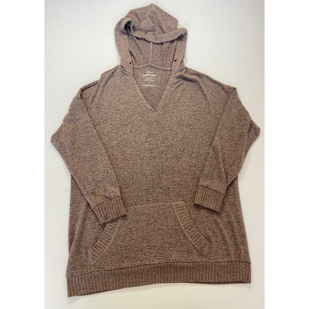 Torrid Super Soft Plush Hoodie Mauve Brown Heathered V-Neck Pullover Size 0 L XL - Picture 2 of 7